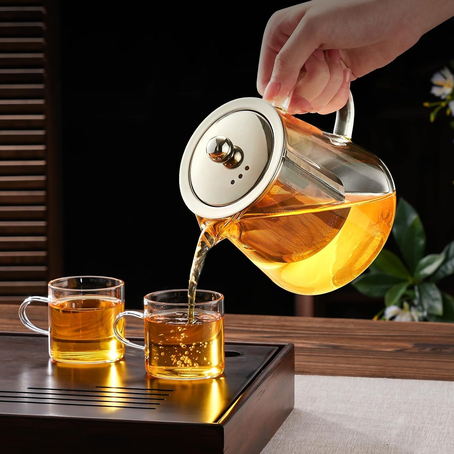Baalaka Glass Teapot Stovetop 20 OZ/600ml, Tea pot with Removable 18/8 Stainless Steel Infuser, Borosilicate Clear Tea Kettle, Teapot Blooming and Loose Leaf Tea Maker Tea Brewer for Camping, Travel