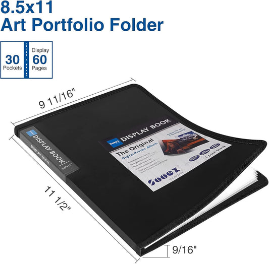 Sooez 30-Pocket Binder with Plastic Sleeves 8.5x11,Heavy Duty Art Portfolio