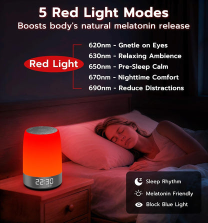 Anweller Smart Red Light Therapy Sleep Device White Noise Sound Machine with 5-Level Red Night Light (620–690nm) 32 White Noise Smart App Control Timer & Wake-Up Alarm Clock