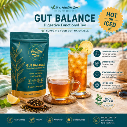Gut Balance Herbal Tea – Supports Overall Gut Microbiome Health & Occasional Bloating Support | After-Meal Digestive Comfort | Enjoy Hot or Iced | Caffeine-Free Loose Leaf Botanical Blend (35 Unbleached Tea Bags Included)*