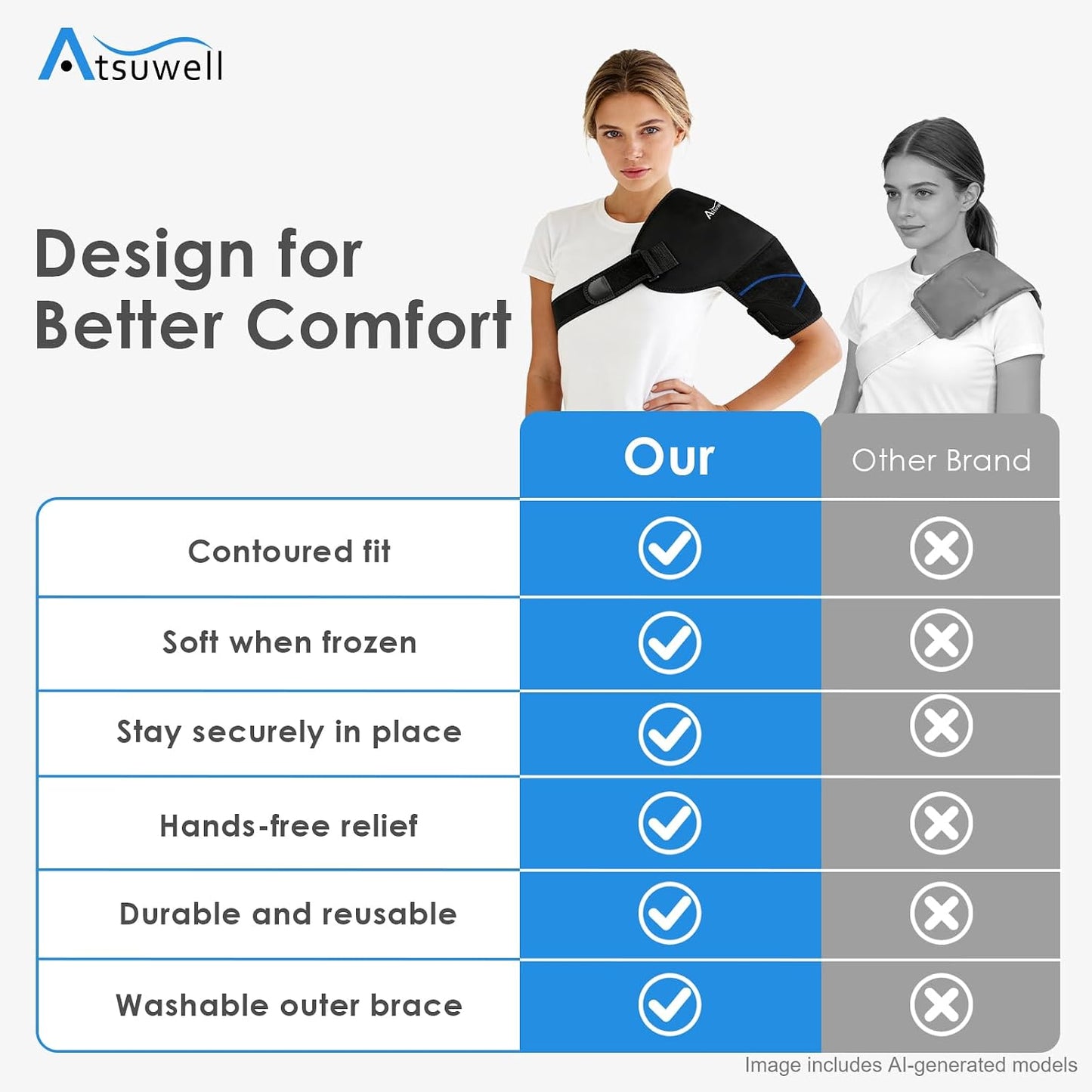 Atsuwell Large Shoulder Ice Pack Wrap, Supportive Shoulder Brace for Rotator Cuff and Arm, Durable Gel Ice Packs for Injuries Reusable, Cold Therapy Wrap for Muscle Recovery & Relaxation