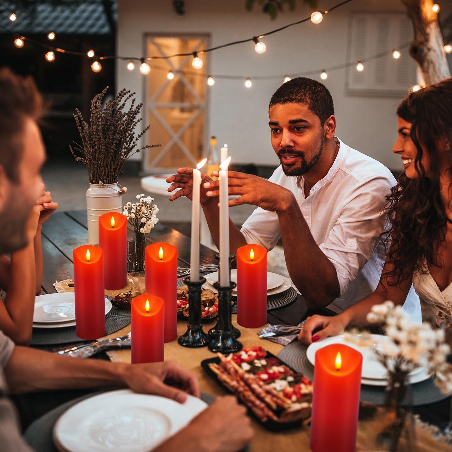 24 Pcs LED Flameless Candles with Remote, 3D Flickering Flame & LED String Lights, Acrylic Clear Cylinder, Timer Function, Romantic Ambience for Home Decor, Party, Wedding (Ivory).