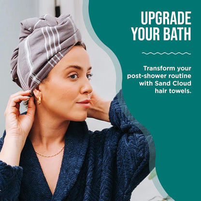 Sand Cloud Cotton Hair Towel Wrap, Ivory - Quick Dry Hair Towel for Wet Hair - 100% Turkish Organic Cotton, Half Terry Weave with Binding Edge - 10" x 15" Lightweight, Frizz-Free Hair Drying Towel