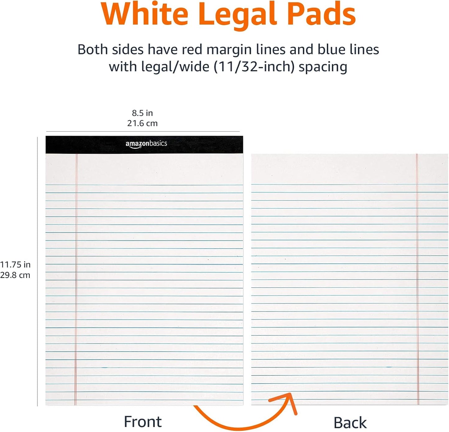 Amazon Basics Wide Ruled Lined Writing Note Pads for Office Supplies, 8.5" x 11.75", White, 12-Pack of 50 Perforated Sheets