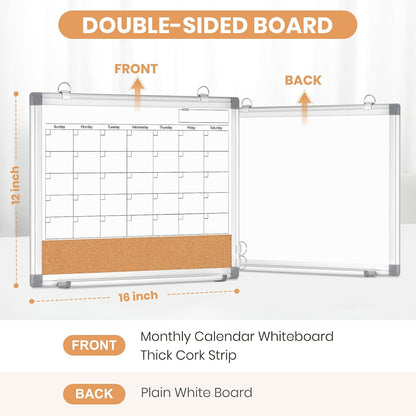 Weekly Dry Erase Calendar Whiteboard for Wall, 24" x 18" Cork Week Planner