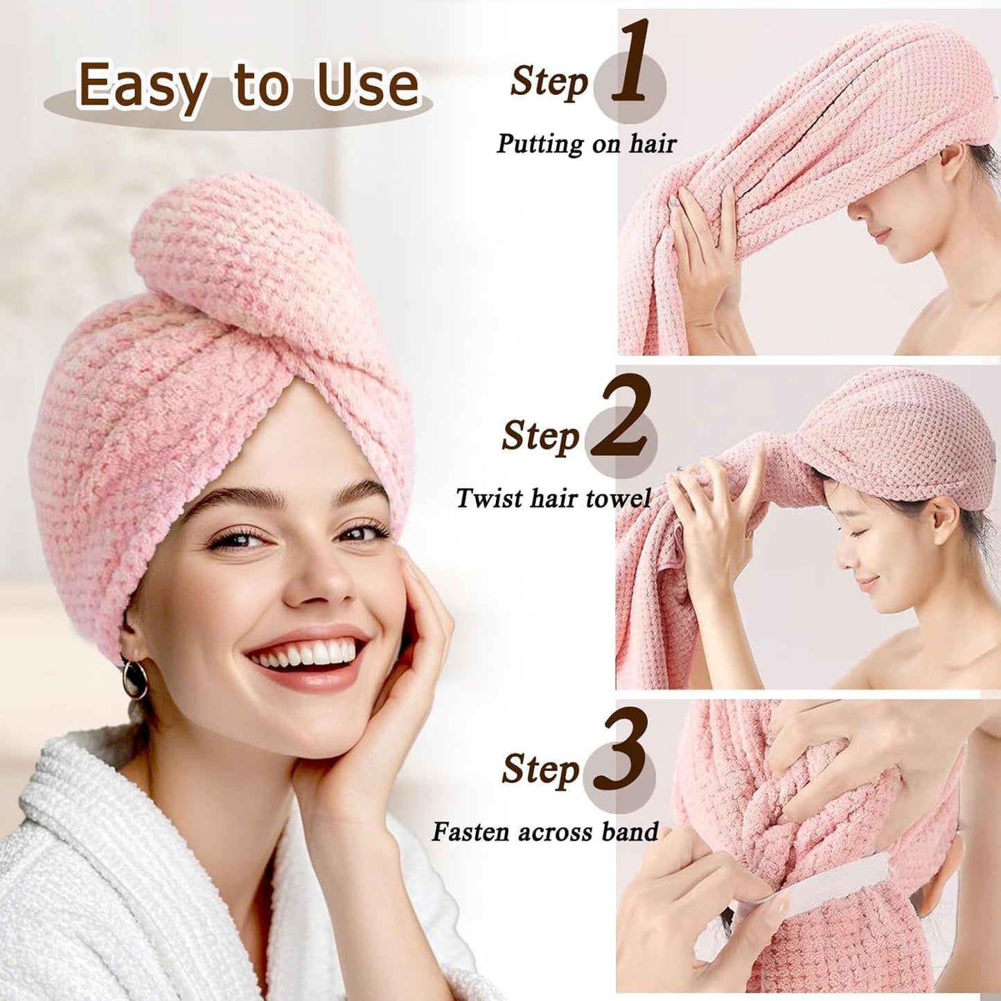 Large Hair Towel Wrap for Women, Quick-Dry Turban, Ultra Absorbent & Anti-Frizz, Ideal for Long, Thick & Curly Hair, Soft Lightweight Microfiber Drying Towel (24x42, Blue)