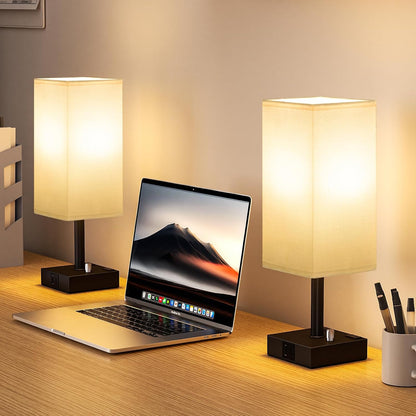 Bedside Table Lamps Set of 2 for Bedroom - Dimmable, USB C+A, 2 AC Outlets