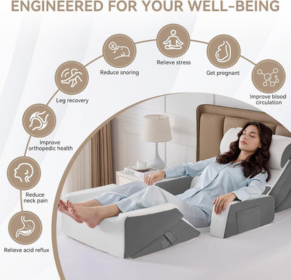 Yojoker 4PCS Orthopedic Bed Wedge Pillow Set for Sleeping, Post Surgery Foam Pillow for Body, Back and Leg Pain Relief, Triangle Adjustable Support Pillow - Acid Reflux, Anti Snoring & GERD Sleeping
