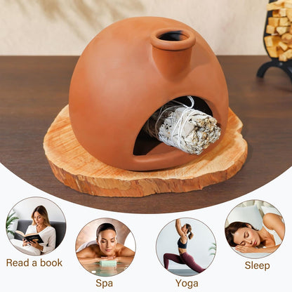 MOUGIGI Terracotta Palo Santo Holder - Modern Chiminea Incense Burner for Yoga, Meditation, and Energy Cleansing - Wood Sticks Dish, Sage Ash Catcher, Smudge Bowl, Cone Burner - Unique Meditation Gift