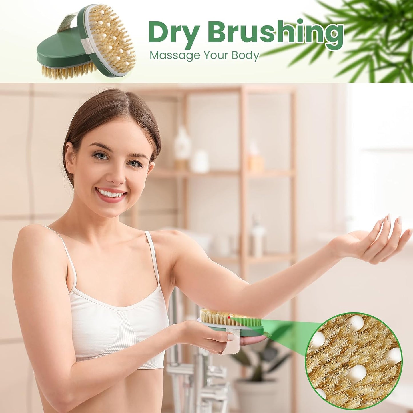 Gejoy 10 Pcs Dry Brushing Body Brush for Lymphatic Drainage Exfoliating Brush with Massage Nodule Dry Skin Body Scrubber Cellulite Shower Circulation Dead Exfoliator (4.92 x 2.56 Inches,Wood Color)