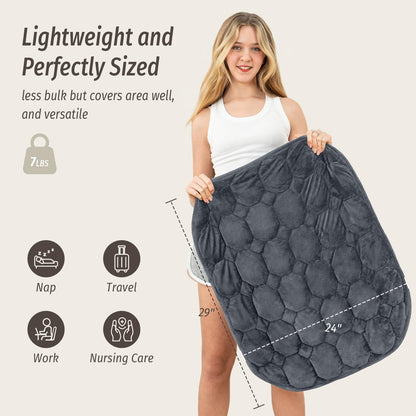 Wemore Weighted Lap Blanket 7lbs for Adults, Small Weighted Blanket Throw for Travel, Soft Weighted Lap Pad for Relaxation, Calming, Napping and Sleeping, Machine Washable, Light Grey 29" x 24"