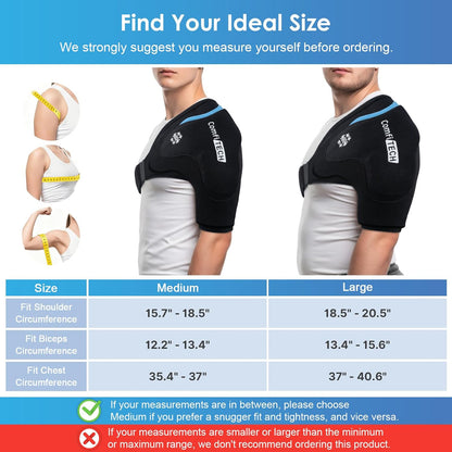 ComfiTECH Dual-Gel Shoulder Ice Pack Wrap with 30-Min Cooling for Muscle Comfort, Adjustable Rotator Cuff Shoulder Brace for Surgery Recovery, Flexible Cold Compression Sleeve for Baseball & Tennis, L