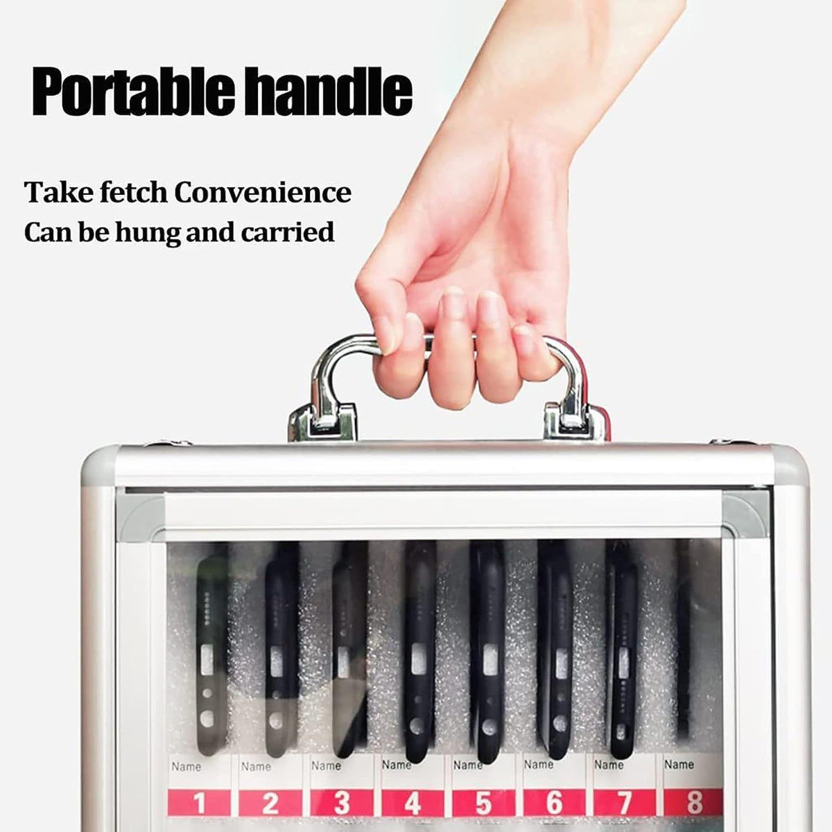 Aluminum Alloy Cell Phone Charging Station & Storage Cabinet - 6/12 Slot Locker with Handle for Classroom, Office, and Event Use - Clear Pocket Chart,12 Slots