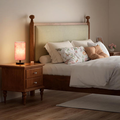 Fenmzee Small Table Lamp for Bedroom - Inline Control, Bedside Lamp with 3000K A15 LED Blub, Easy Assembly (Cream Shade - Wood Base, 9" Inline Control)