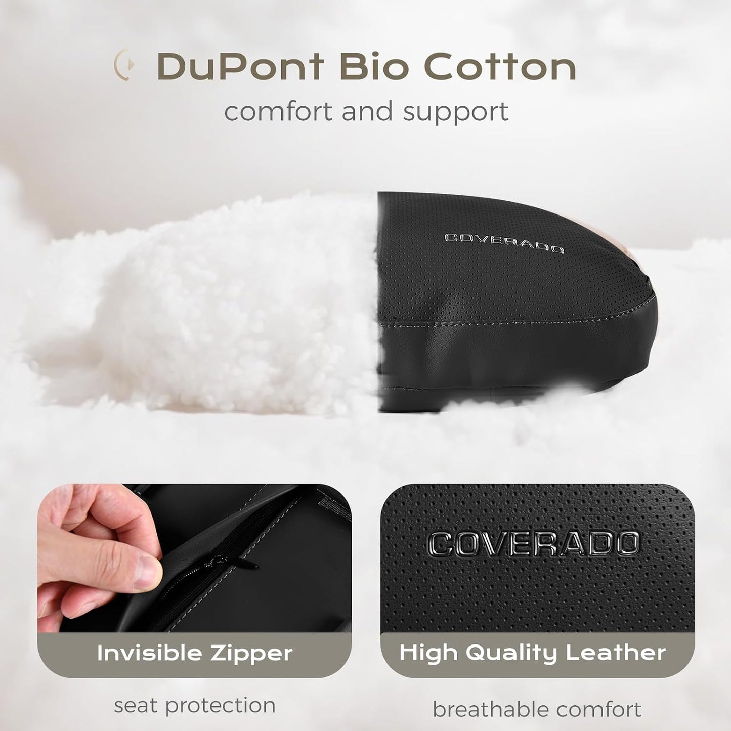 Coverado Car Lumbar Support Pillow and Car Neck Pillow Kit, Ergonomic Design Car Headrest Pillow for Driving, Relax Back Head Muscles Relieve Driving Fatigue, Breathable & Removable Cover, Gray