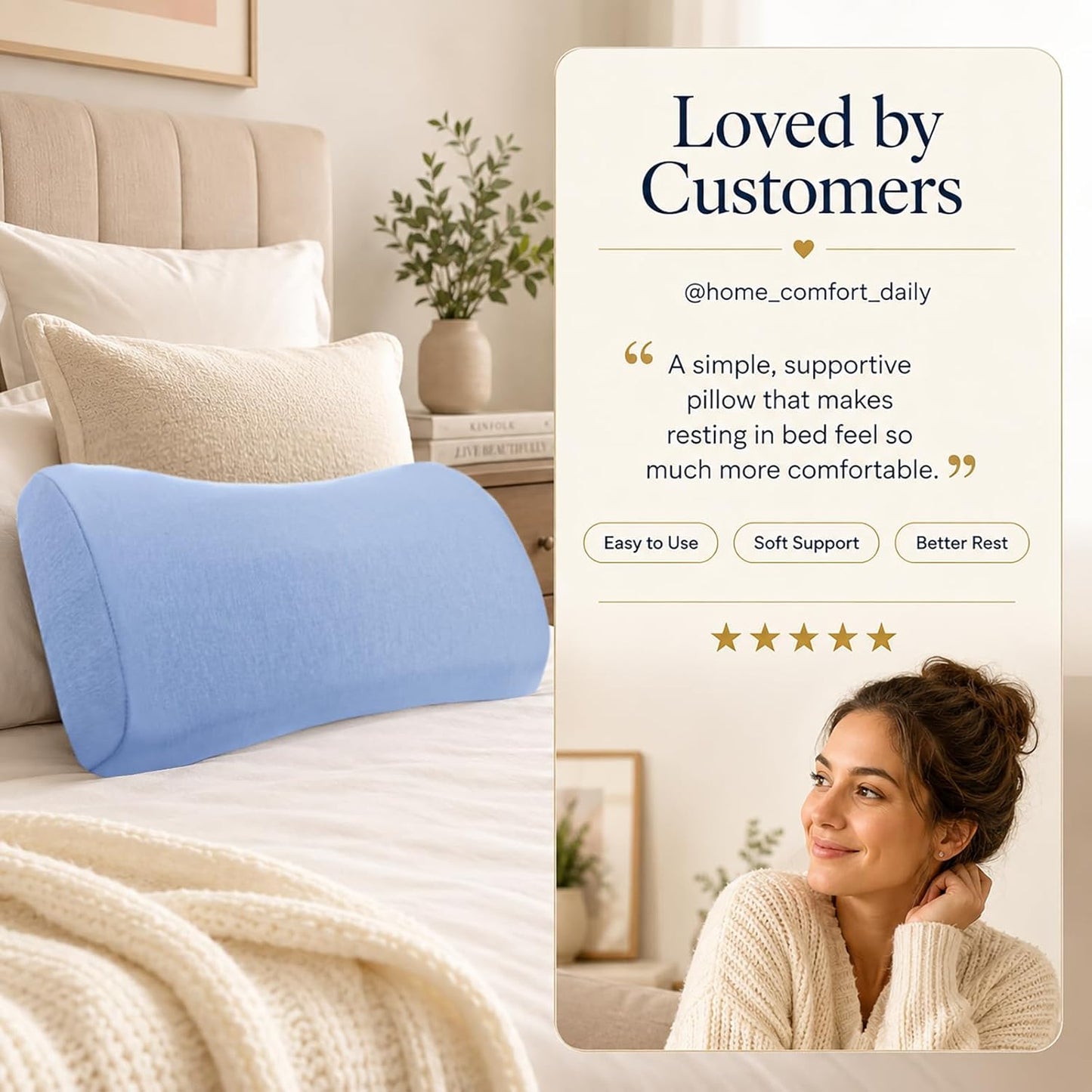 Lumbar Support Pillow for Bed Relief Back Pain: Lower Back Pillow for Sleeping - Memory Foam Waist Pillow - Back Wedge Bolster Pillow for Side, Back&Stomach Sleepers - Bed Rest Pillow for Car, Sofa