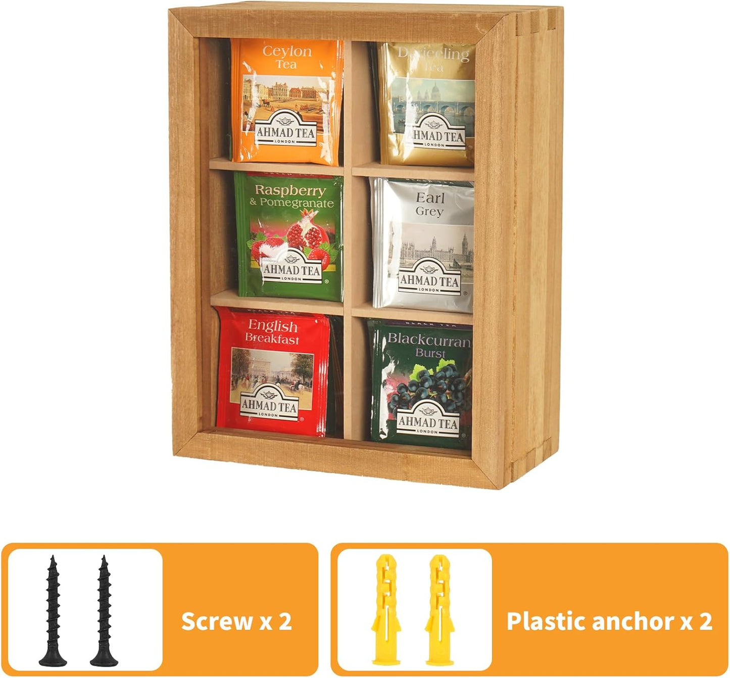 Wood Big Black Tea Bag Organizer Storage Box 12-Compartment Multi-Functional Box,Vintage Tea Case.