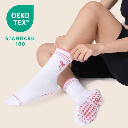 COOLMATE Pilates Socks with Grips for Women, Yoga Socks, Crew Non Slip Women for Barre, Pilates Gifts for Women - Colors B