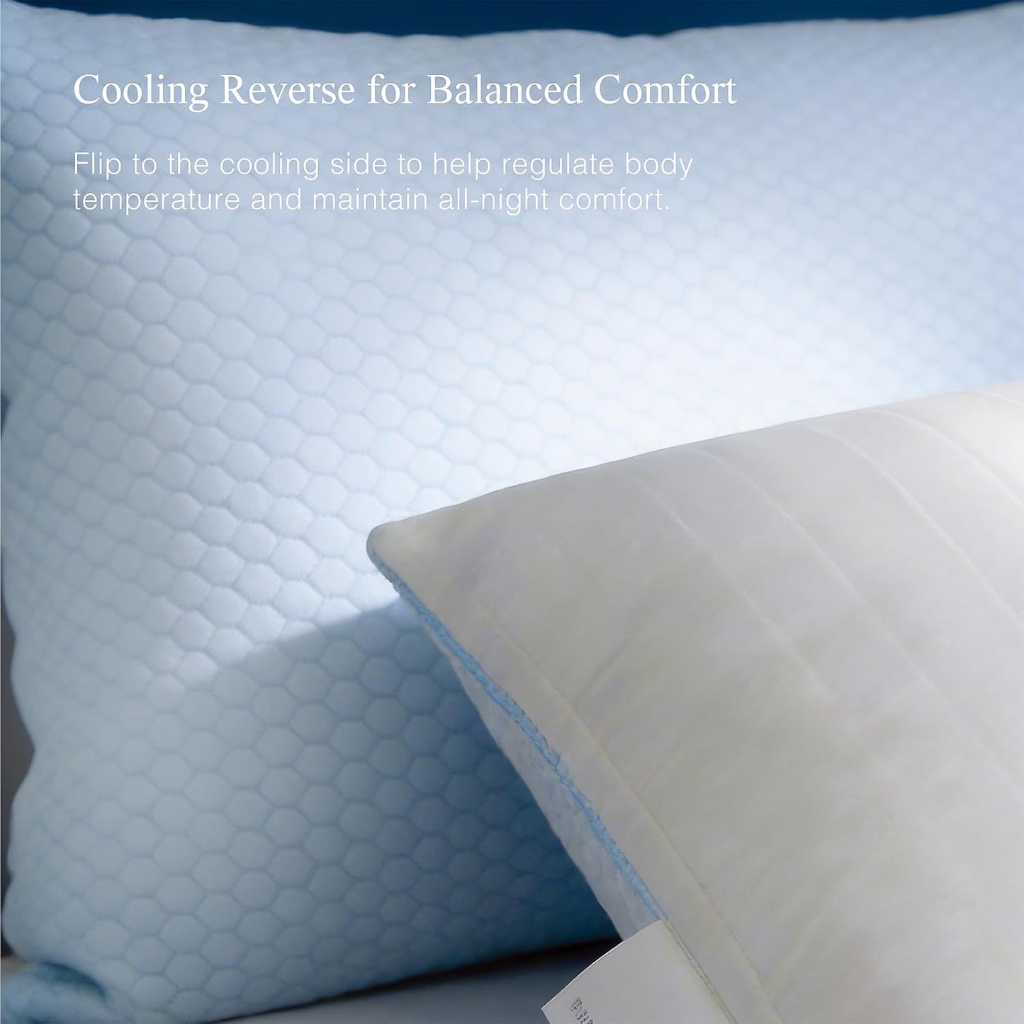 Blue Ridge Home Fashions Luxury Hotel Quality Cooling Pillows Queen Size Set of 2, Soft Touch Firm Support 500 Thread Count Damask Stripe Embroidered 100% Cotton Cover, Down Alternative