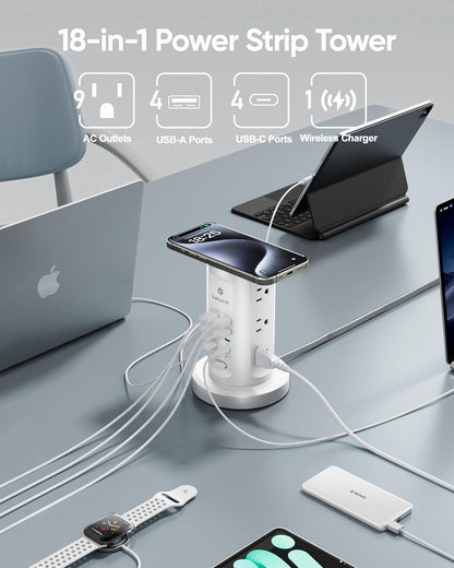 Kakyanill 115W USB Charging Station, Power Strip Tower with 9 AC 8 USB