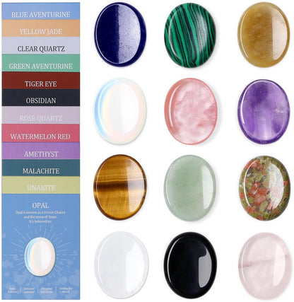 DUQGUHO Worry Stones for Anxiety, Meditation Reiki Relax Thumb Worry Stones, Crystals and Healing Stones Bulk 12PCS, Stress Relief Gifts for Women