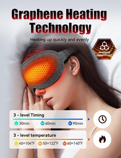 Sleep Mask, EVA BELLE Heated Eye Mask, Electric Sleeping Eye Mask, Warm Eye Compress Mask for Stye Relief, Adjustable Temperature & Timer, Electric Eye Heating Pad for Men Women-Graphene Heating
