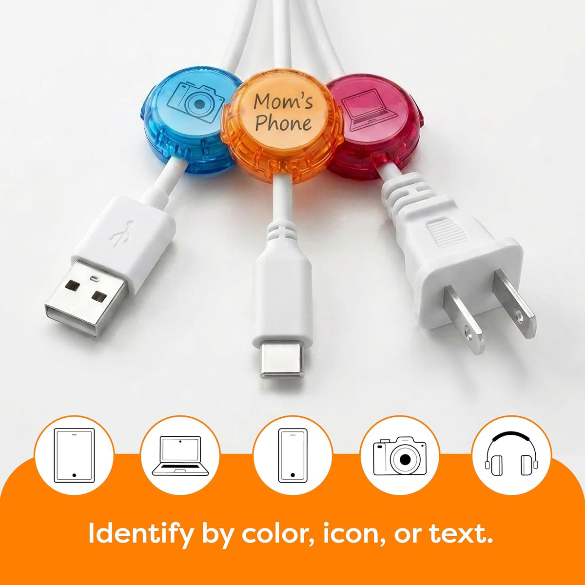 DOTZ Cord Identifiers, Reusable Cable Labels for Cords & Chargers, 5 Count