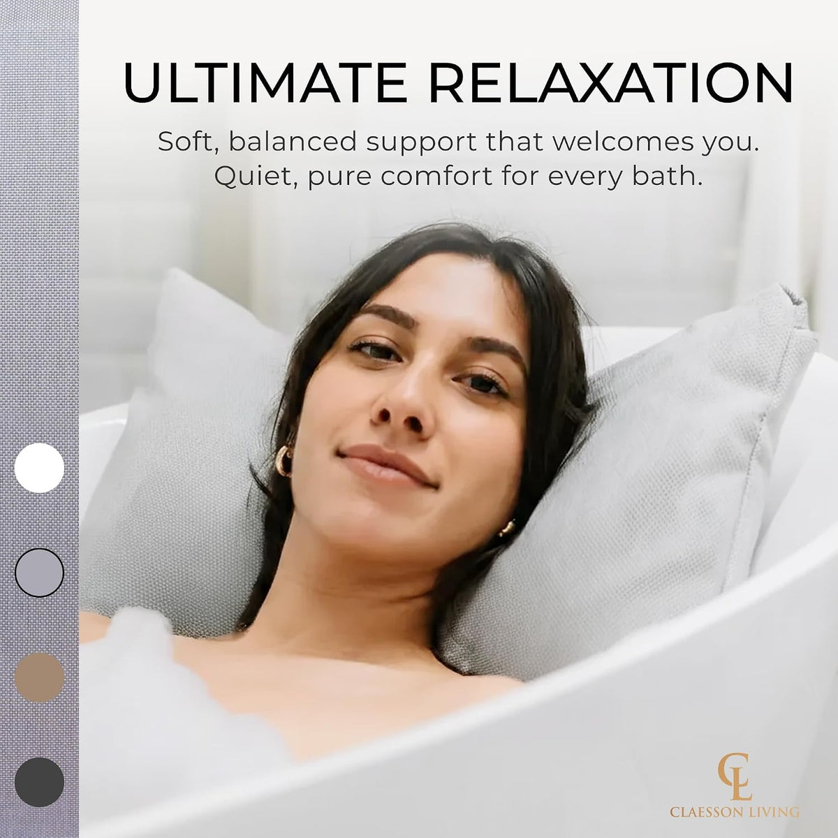 Luxury Bath Pillow for Tub - Thick and Comfortable Bathtub Pillow Support for Head and Neck and Back - Washable Quick-Drying Bath Pillows - Bath Cushion for Home Spa - Fits Any Bathtub - Light Gray