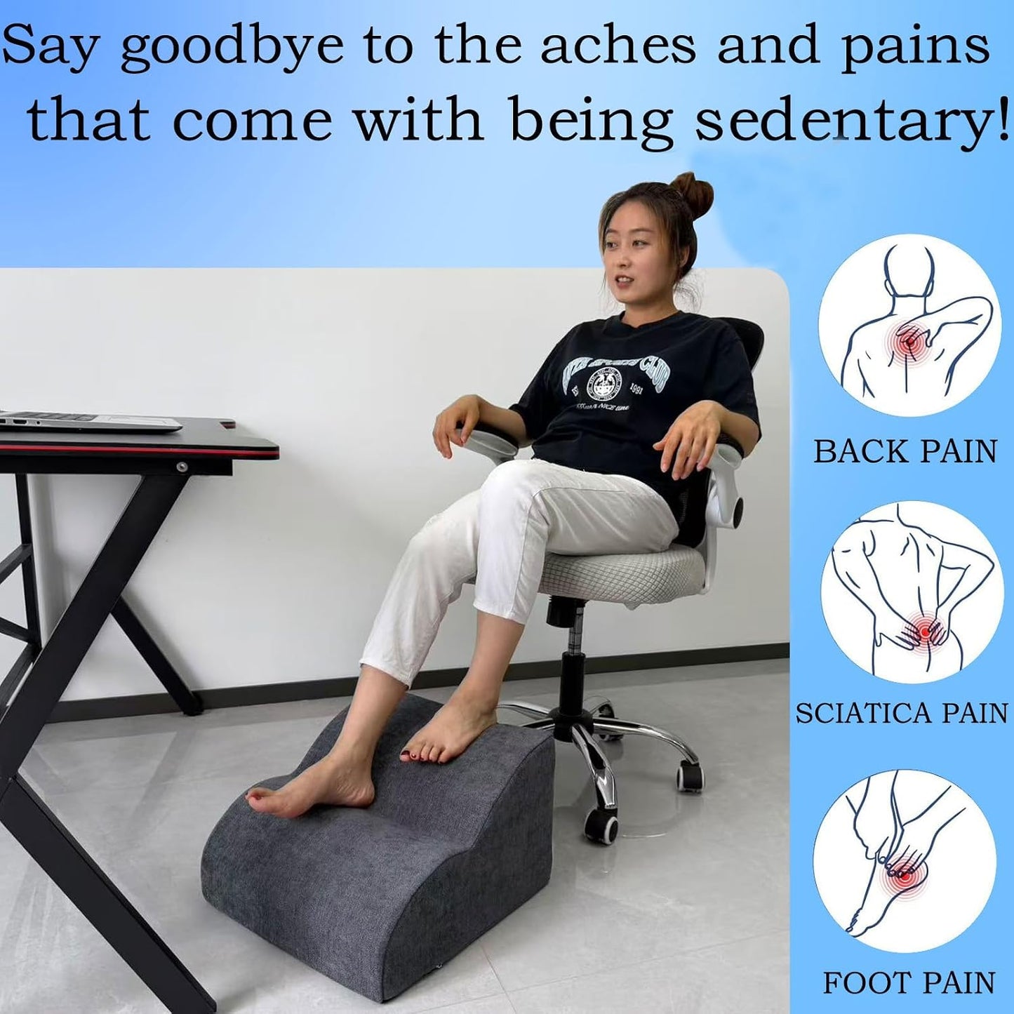 Foot Rest for Under Desk at Work.Multifunctional 3-Tier Foot Stool,with Washable Footrest.for Under Desk,Office Chair Gaming Chair & Sofa,Leg Elevation Pillow,Supports Posture -Dark Grey