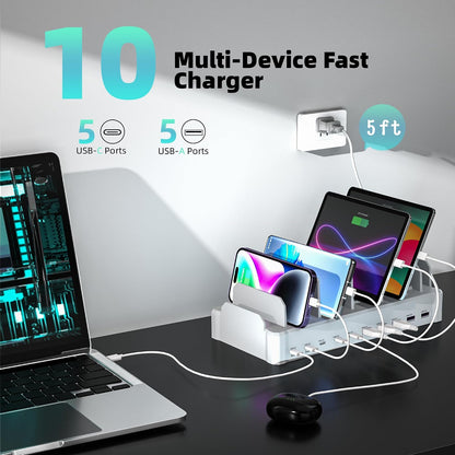 Zobirez 420W 10-Port Fast USB Charging Station for Multiple Devices, Black