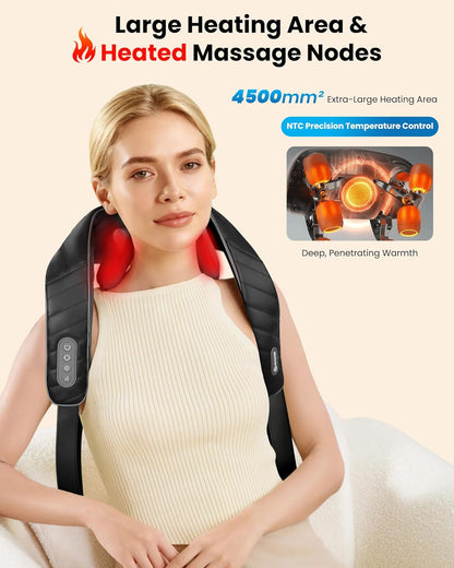 COMFIER Cordless Neck and Shoulder Massager with Heat, Wearable 4D Shiatsu Deep Tissue Kneading for Desk Workers and Drivers, Hands-Free Straps, FSA Eligible HSA Gift