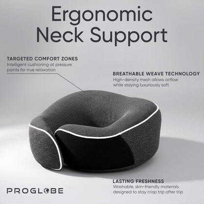 Proglobe Travel Neck Pillow for Airplanes, Long Haul Flight Kit, Grey