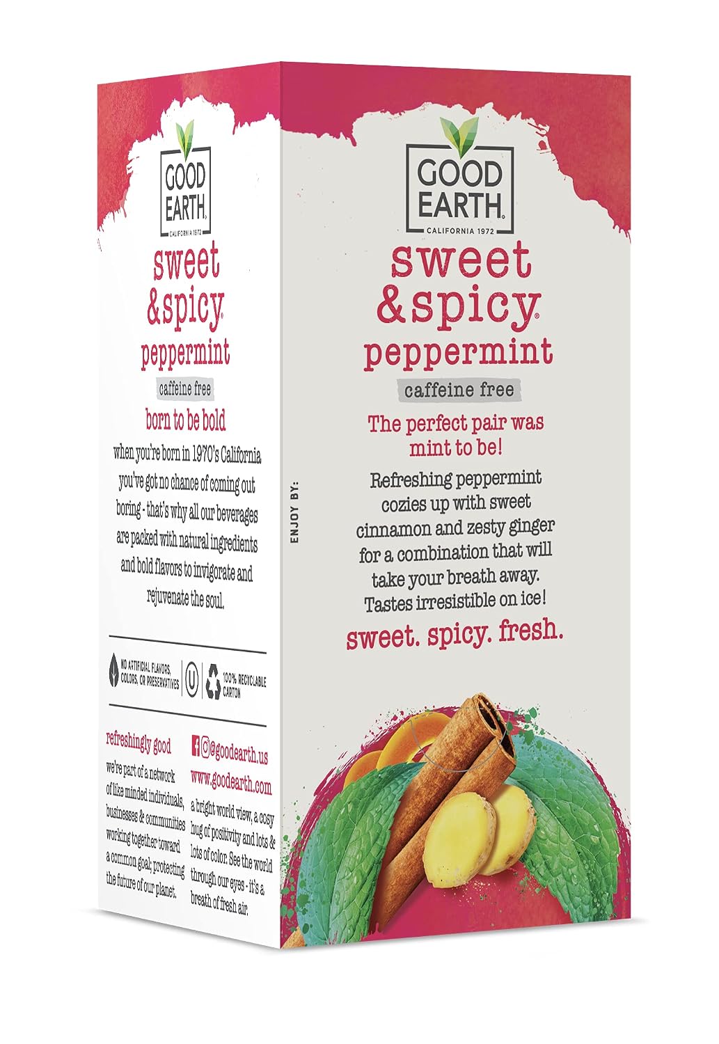 Good Earth Tea Sweet & Spicy Caffeine Free Peppermint Herbal Tea, 18 Teabags (Pack of 6)