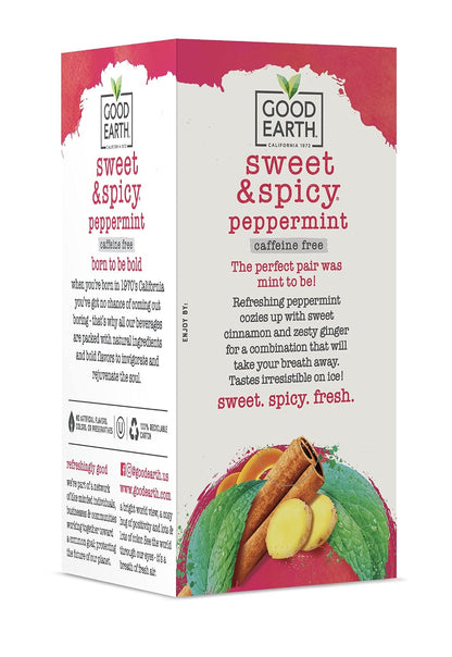 Good Earth Tea Sweet & Spicy Caffeine Free Peppermint Herbal Tea, 18 Teabags (Pack of 6)