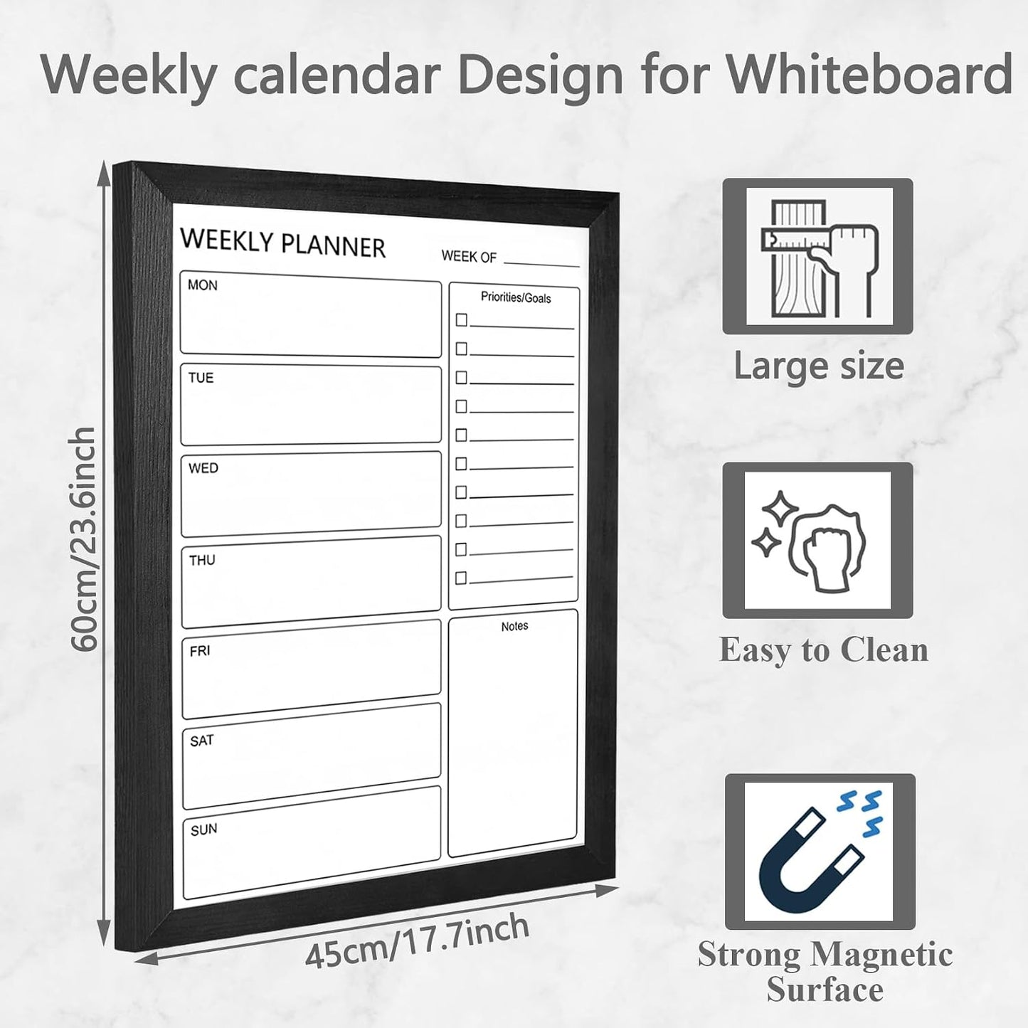 Dry Erase White Board Weekly Calendar Board, Magnetic Whiteboard for Wall,10.6“x14.7 Solid Wood Rustic Brown Framed Message Board, Planner Board for Office, Home, Schooll(Weekly-BB-RB-2737)