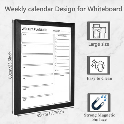 Dry Erase White Board Weekly Calendar Board, Magnetic Whiteboard for Wall,10.6“x14.7 Solid Wood Rustic Brown Framed Message Board, Planner Board for Office, Home, Schooll(Weekly-BB-RB-2737)