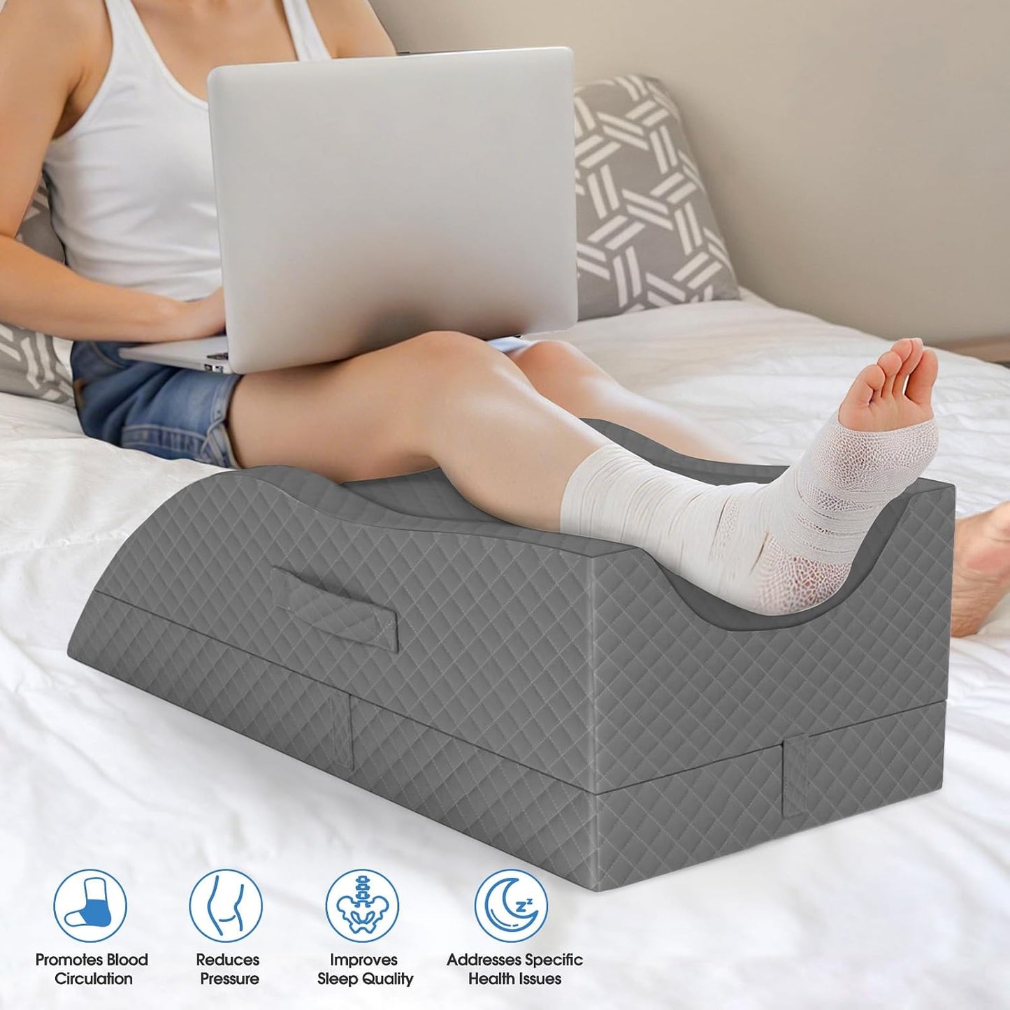 TranquilRelax Elevation Pillows for Leg After Surgery, Memory Foam Adjustable Wedge Pillow for Injury or Rest, Ankle Pillow for Sleeping Blood Circulation, Grey/Single Leg