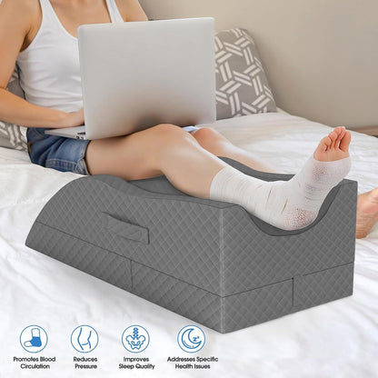 TranquilRelax Elevation Pillows for Leg After Surgery, Memory Foam Adjustable Wedge Pillow for Injury or Rest, Ankle Pillow for Sleeping Blood Circulation, Grey/Single Leg