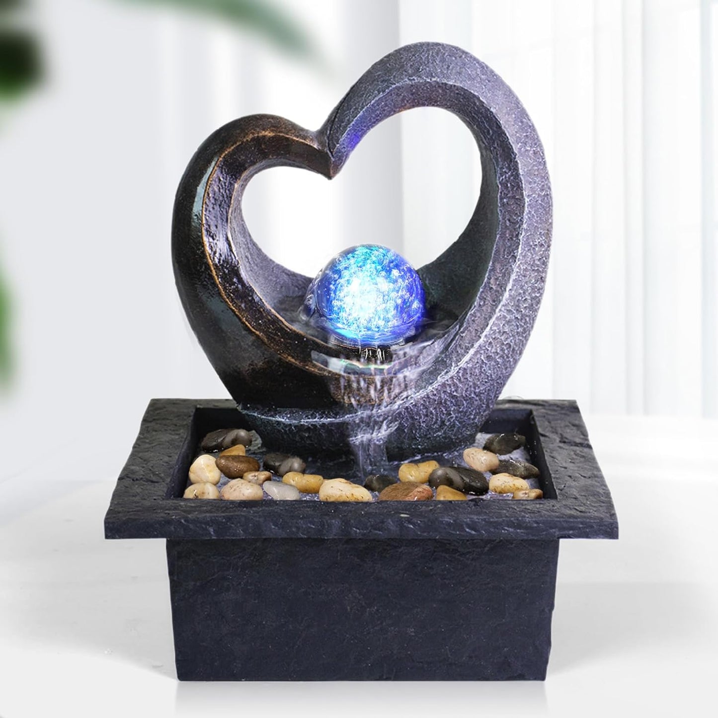 Ferrisland Tabletop LED Light Meditation Indoor Waterfall Fountain