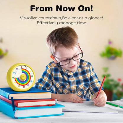 Visual Timer for Kids, 60-Minute Countdown Timer for Classroom Office Kitchen, Desk Timer Kids Time Management Tools with Silent Operation, Pomodoro Time Rainbow Pattern (Grass Green)