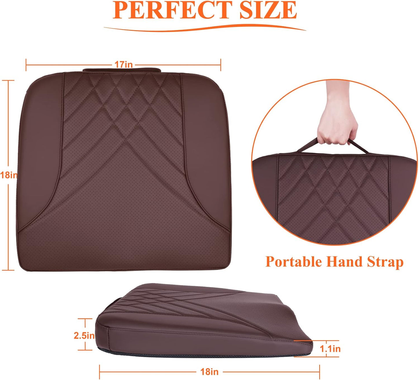 kingphenix Premium Car Seat Cushion, Memory Foam Driver Seat Cushion to Improve Driving View- Coccyx & Lower Back Pain Relief - Seat Cushion for Car, Truck, Office Chair (Leather Black)
