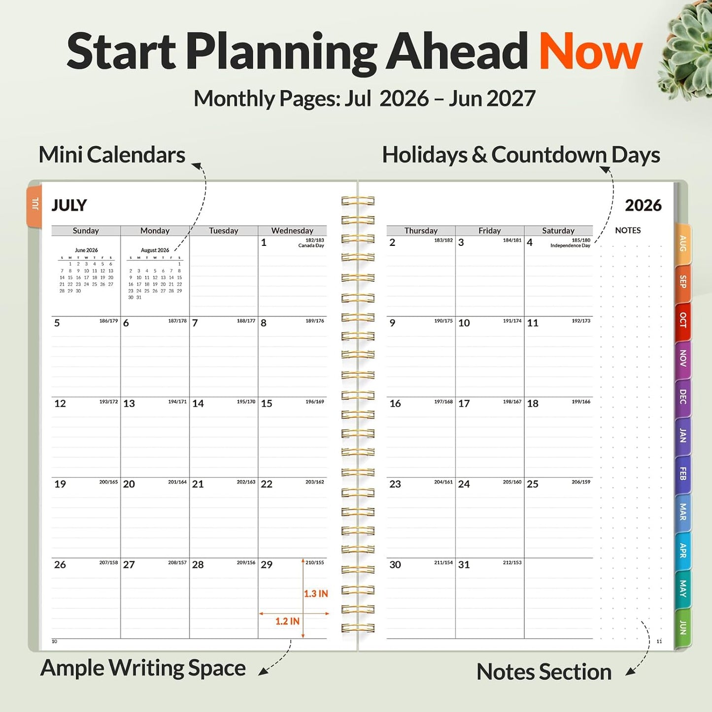 SUNEE Academic Planner 2026-2027 – Weekly & Monthly Planner, July 2026 to June 2027, 6.4"x8.3", Thick Paper, Tabs, Pockets, Bookmark, Spiral-Bound, Student Teacher Organizer, Black