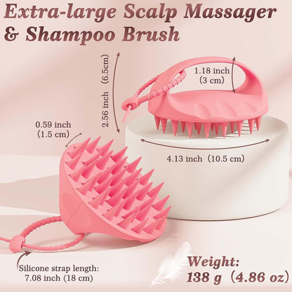 Manmihealth Silicone Back Scrubber & Soft Bath Glove, Silicone Scalp Massager Set 5 PCS, Super-Exfoliating Body Scrubber Shower Brush & Shampoo Brush Combination, with 2 Free Hooks (Style 1 Black)