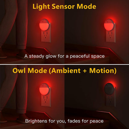 YUNLEX 2 Pack Plug in Sleep Night Light with Motion Sensor and Dusk to Dawn Sensor, 3 Modes, Soft Glow, Stepless Dimming, LED Lights for Bedroom, Sleep, Baby Nursery, Kids, Toddler, Home Decor (Amber)