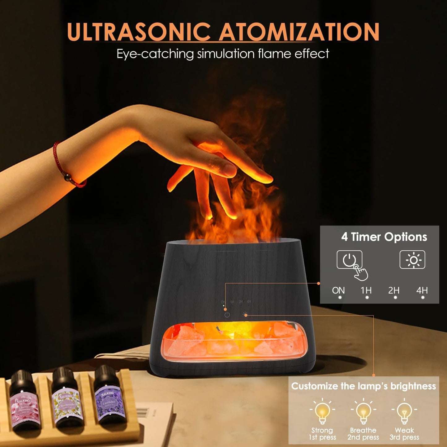 SALKING 2-in-1 Ultrasonic Essential Oil Diffuser & Himalayan Salt Lamp, Aromatherapy Diffuser Cool Mist Humidifier with 3 Brightness, Salt Therapy Lamp, 100% Pure Himalayan Salt Rock, 150ml (Marble)