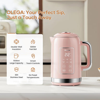 Electric Kettle Temperature Control: OLEGA 1.5L Stainless Steel Smart Kettle Hot Water Boiler, 6 Temp Presets, 1200W Fast Boiling Electric Tea & Coffee Kettle, Electric Kettles Teapot for Home -Green