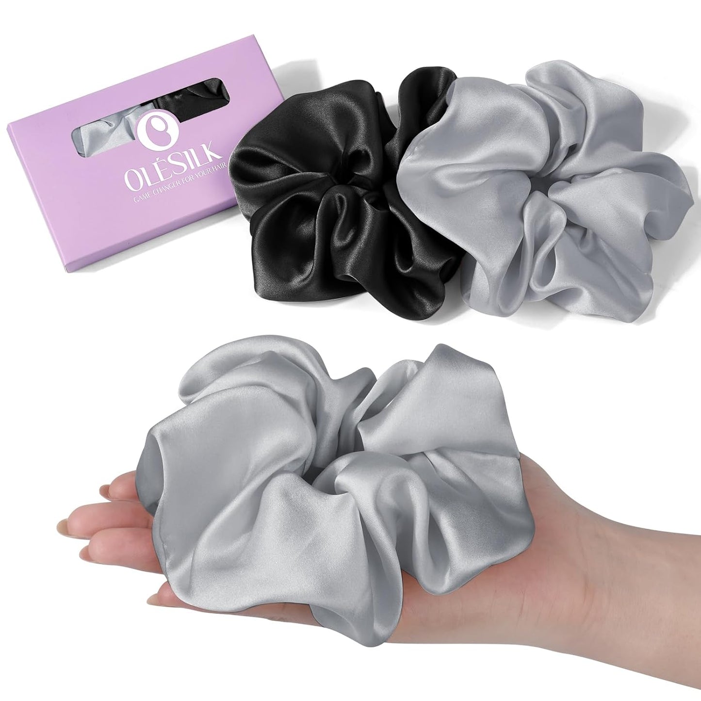OLESILK Silk Scrunchies Oversized 100% Mulberry: Large for Women& Girls Long Thick Hair, Soft Smooth for No Damage Hair Care Sleeping