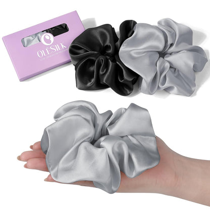 OLESILK Silk Scrunchies Oversized 100% Mulberry: Large for Women& Girls Long Thick Hair, Soft Smooth for No Damage Hair Care Sleeping