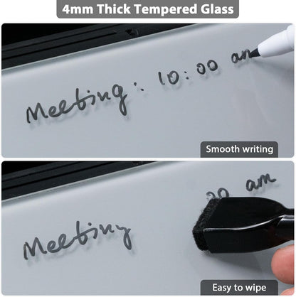 Varhomax Glass Weekly Dry Erase Desk White Board, Desktop to Do List Planner Whiteboard Calendar with Storage Caddy Memo for Home and Office, White