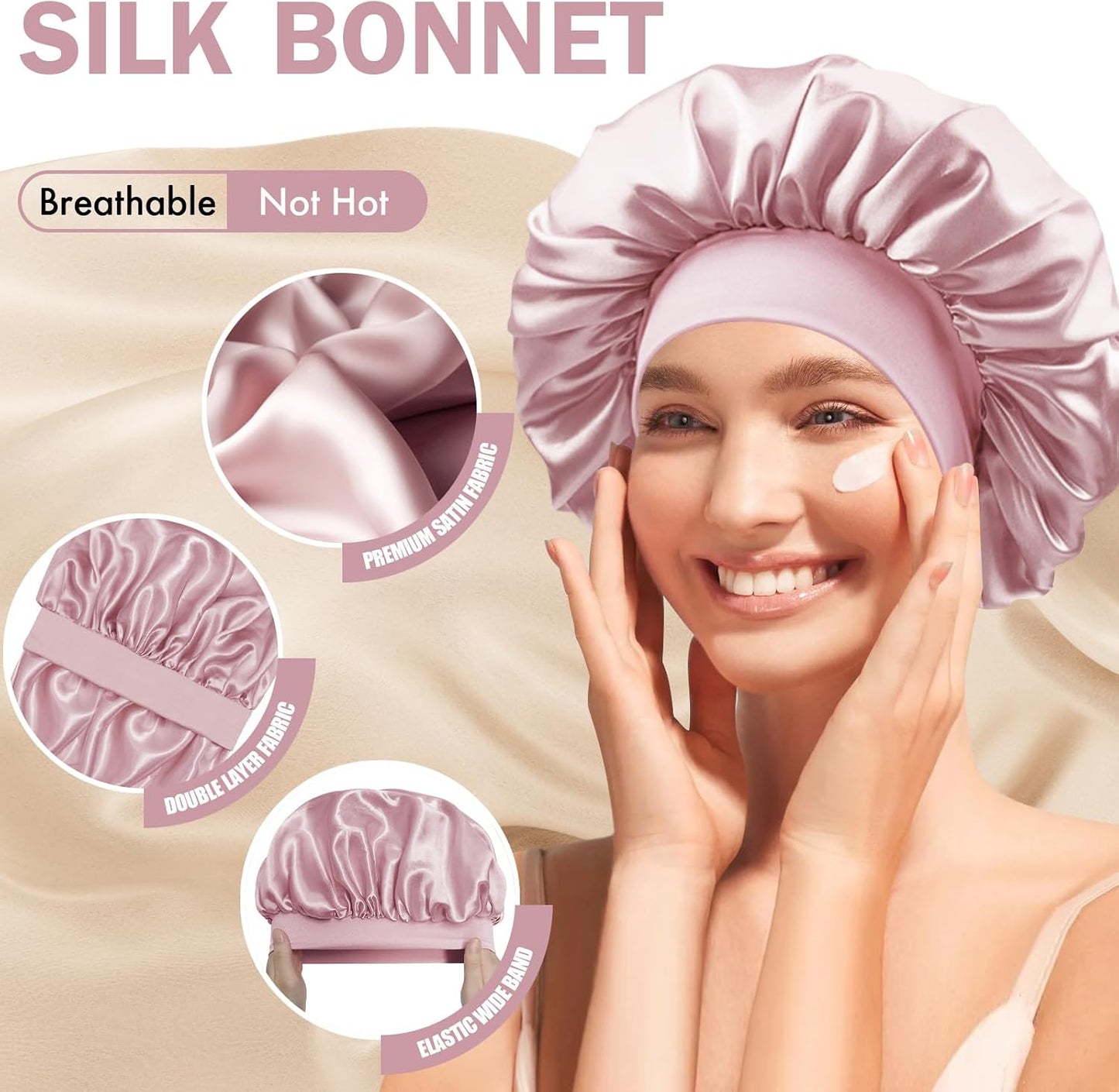 Satin Silk Bonnet for Sleeping, Double Layer Silk Sleep Cap for Men & Women, Soft Satin Lined Bonnet for Curly Hair